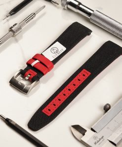 Rolex Curved End 20mm - Black Nylon & Red Accent