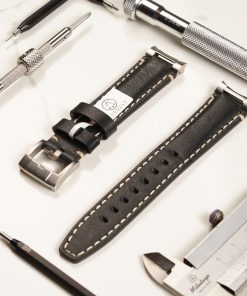 Rolex End Link Steel 20mm - Black Leather With Contrast Stitch