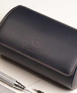 Leather Watch Roll For Two Watches - NAVY WITH TAN INTERIOR