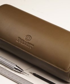 Leather Watch Roll For Three Watches - OLIVE WITH TAN INTERIOR